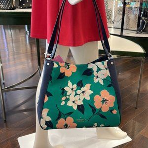 Kate Spade Leila Medium Triple Compartment Shoulder Bag Lily Blooms Green Multi